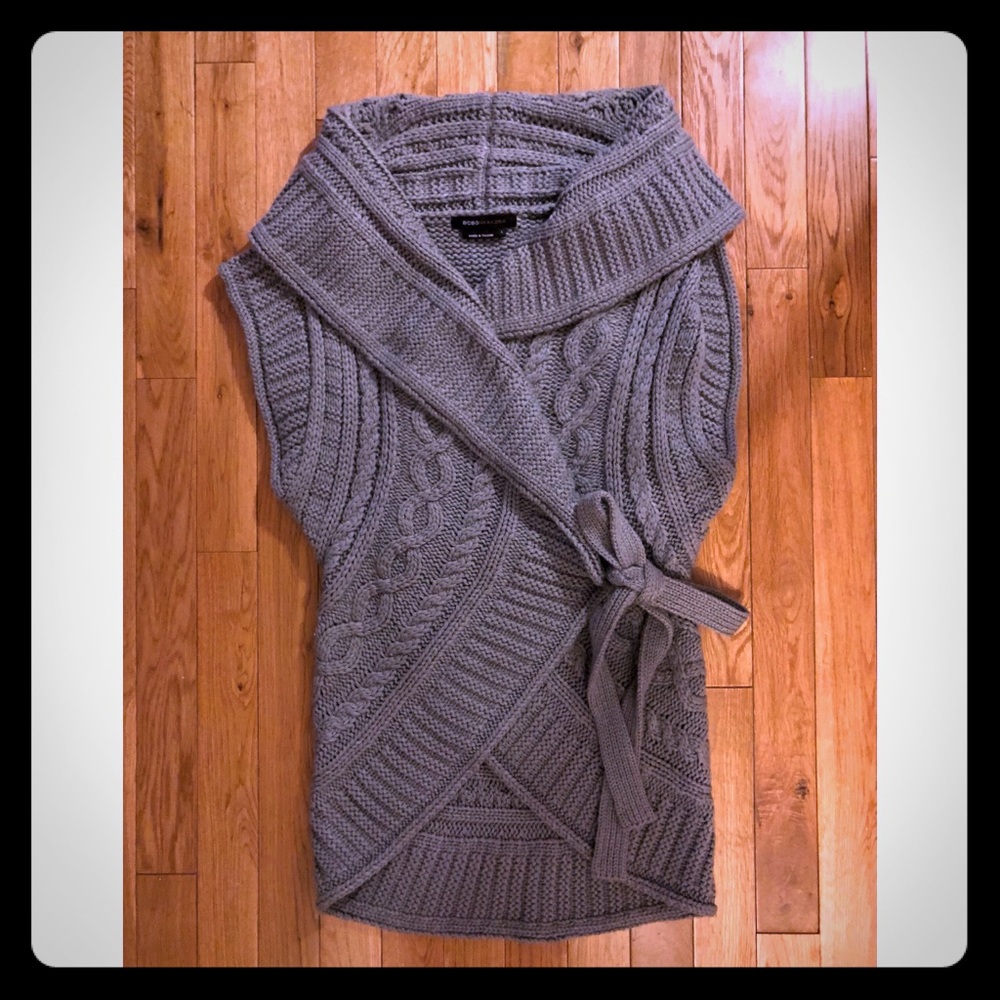 BCBG Max Azria L Charcoal Cable Sweater Vest Wrap